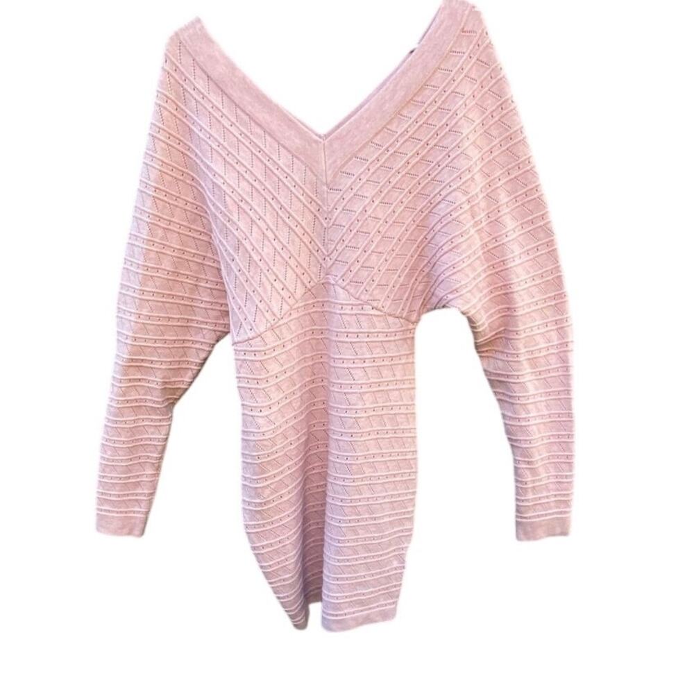 ChicMe Pink Knit Sweater Dress Women’s Medium V Neck Long Sleeve Bodycon
